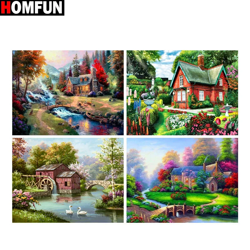 HOMFUN Full Square/Round Drill 5D DIY Diamond Painting &quotHouse scenery&quot 3D Embroidery Cross Stitch Home Decor Gift | Дом и сад