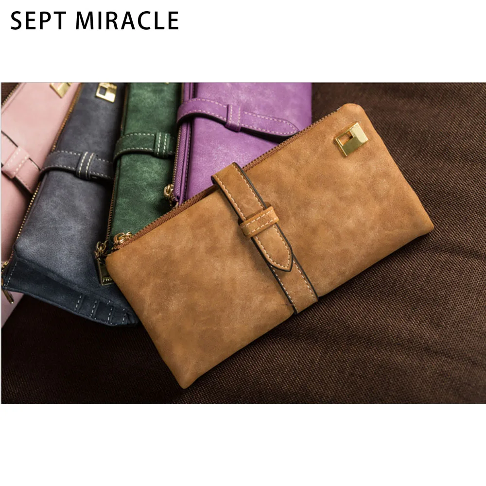 Sept чудо Для женщин длинные Женские Кошельки Drawstring нубук клатч кредитные карты