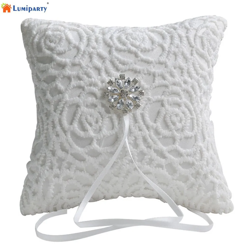 None White Lace Rhinestone Wedding Ring Bearer Pillow 6 x inch Collection-15 | Дом и сад