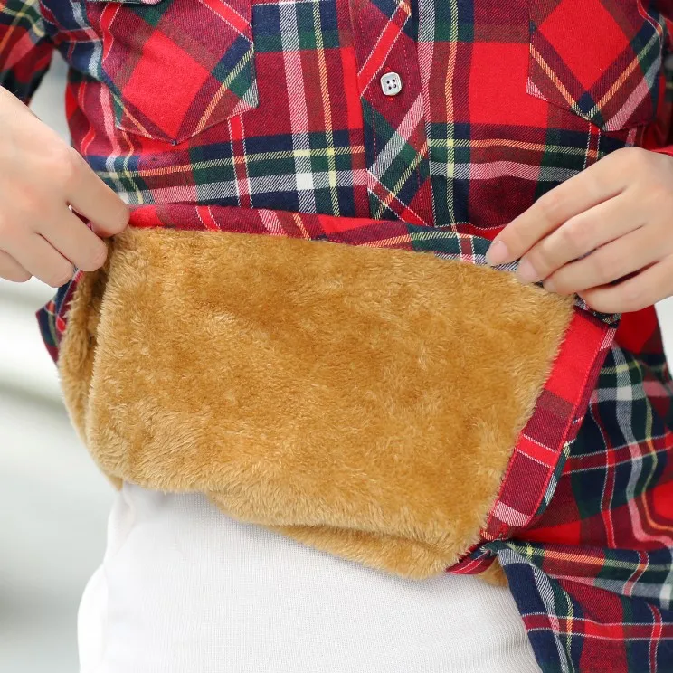Warm Velvet Checked Shirt Women 2017 Winter Blouse Femininas Feminine Female Plaid long sleeve Top |