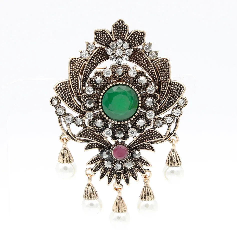 Винтажная брошь в виде индийского цветка с бусинами булавки античное золото