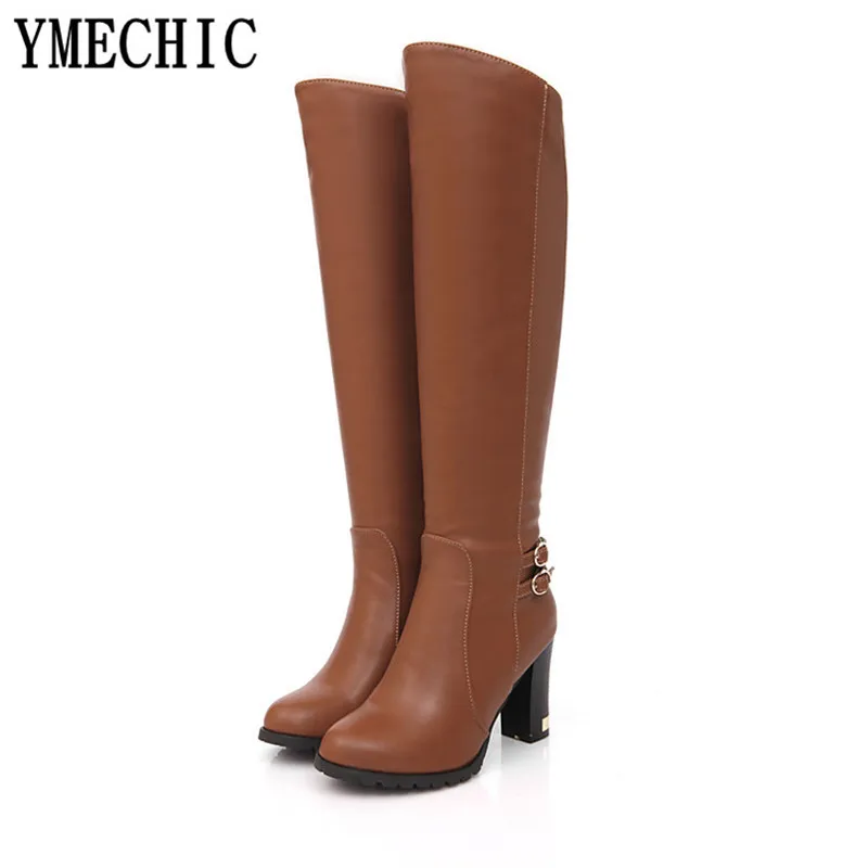 Женские сапоги для верховой езды YMECHIC коричневые черные до колена на высоком
