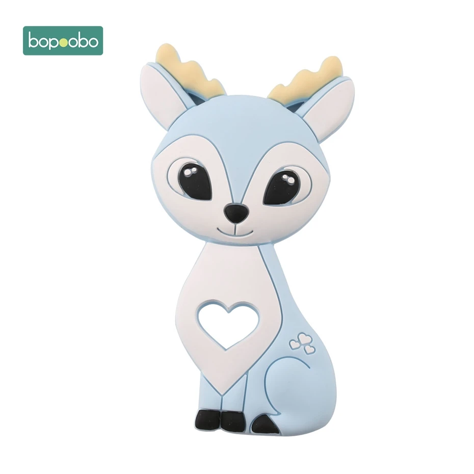 Blue Deer Bopobo, 1 шт., детский прорезыватель, силиконовый, кролик, пищевой, кролик, Прорезыватель для кормления, Прорезыватель для зубов, ожерелье, аксессуары, силиконовый Прорезыватель для животных - Цвет: Blue Deer