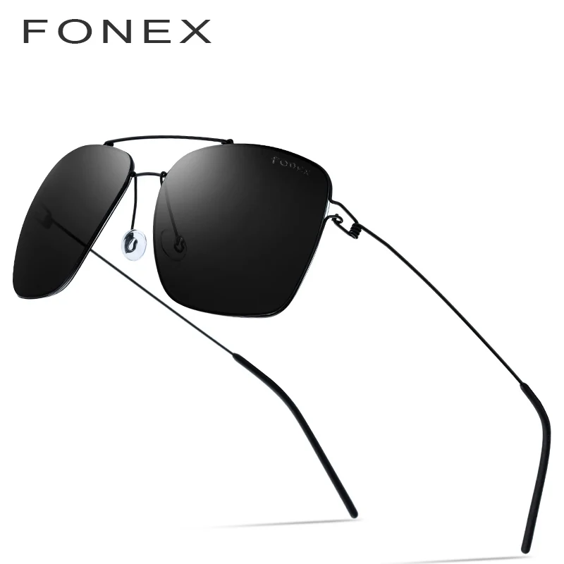 FONEX, поляризационные солнцезащитные очки для мужчин, ультралегкие, фирменный дизайн, зеркальные, сплав, большие размеры, квадратные солнцезащитные очки для мужчин, Безвинтовые очки 98622 - Цвет линз: Серый