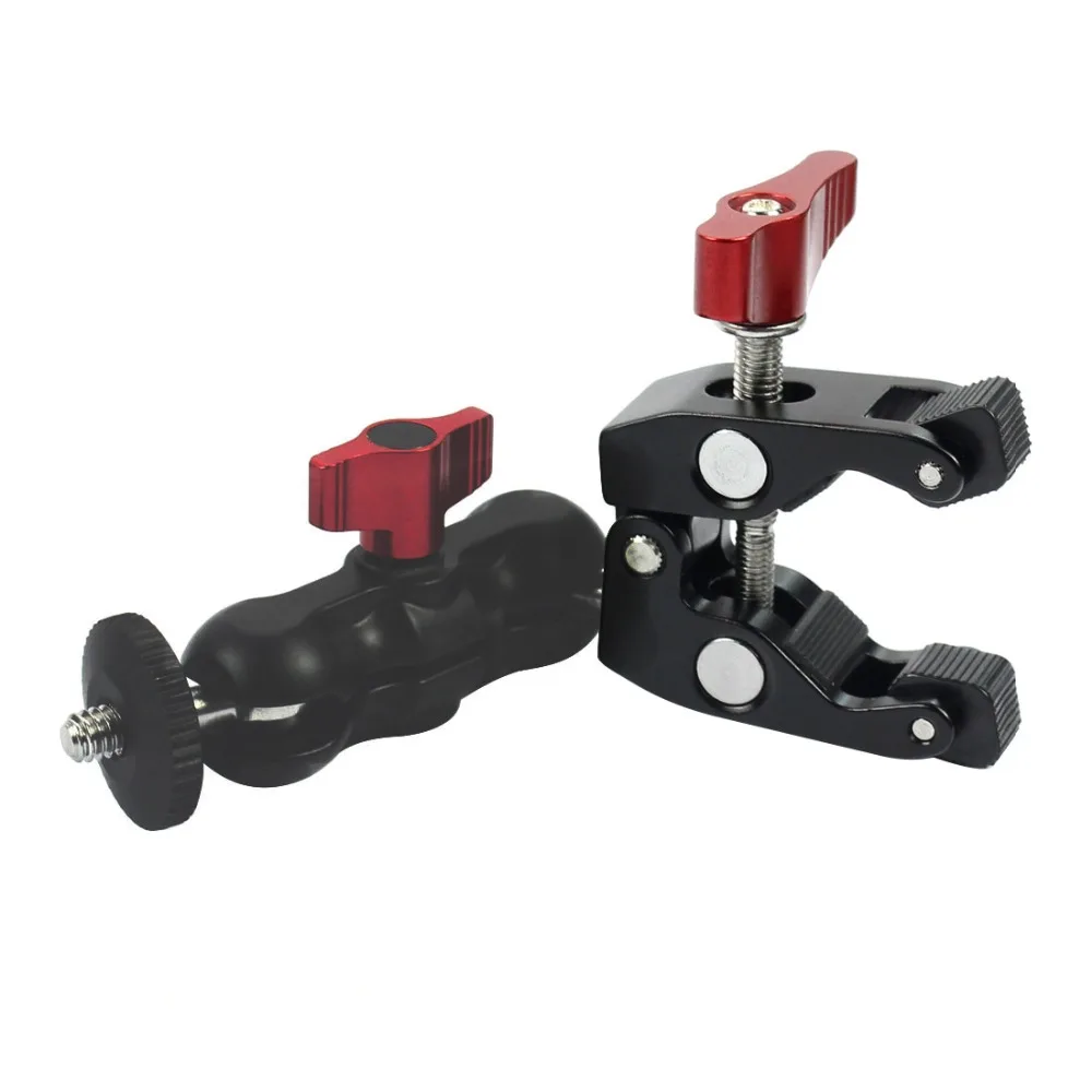 Алюминиевый сплав DSLR камера Magic Arm Dual 1/" шаровая Головка крепление на руль Супер Зажим для горячий башмак монитор штатив