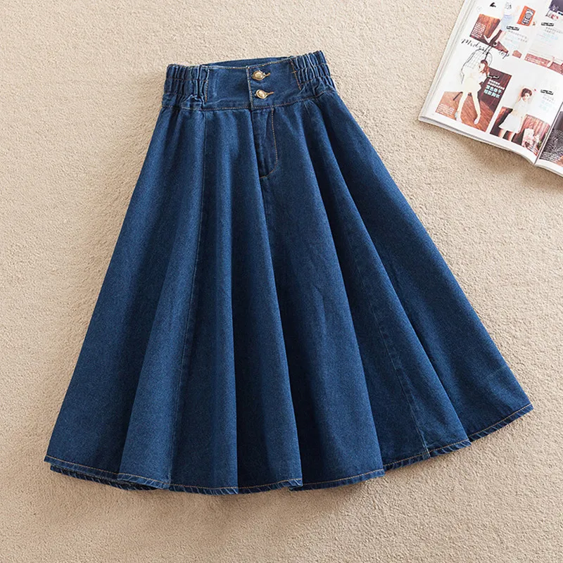 

New Women Denim Skirt A-Lined Loose Wide Flare Elastic Waist Saia Vintage Long Skirt Plus Size 9XL faldas mujer moda 2019
