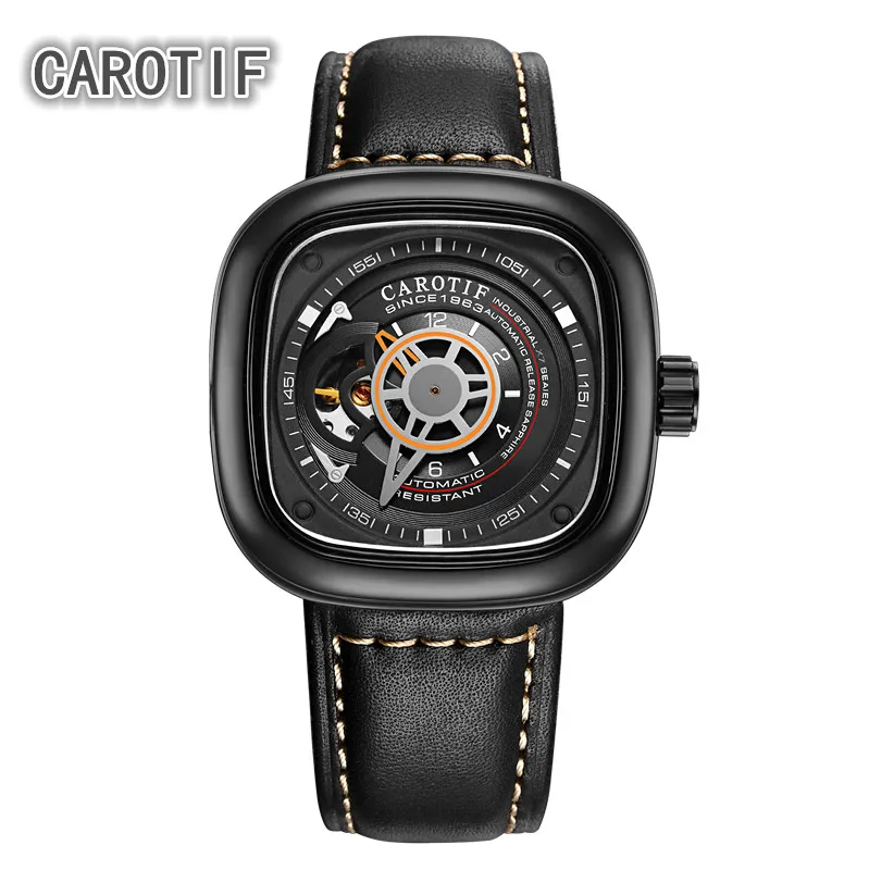 Топ бренд CAROTIF Авто Механические Мужские часы Montre Homme роскошные кожаные деловые