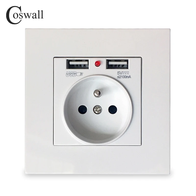 Coswall двойной usb порт для зарядки 5 в 2 1 а светодиодный индикатор 16A настенная