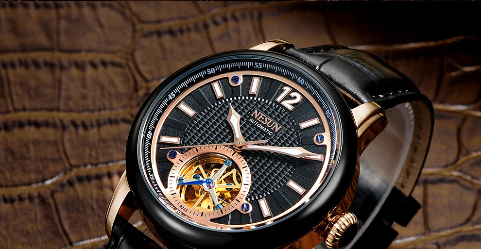 NESUN Роскошные Лидирующий бренд для мужчин Tourbillon полые автоматические механические наручные часы водонепроницаемый спортивные часы Relogio Masculino