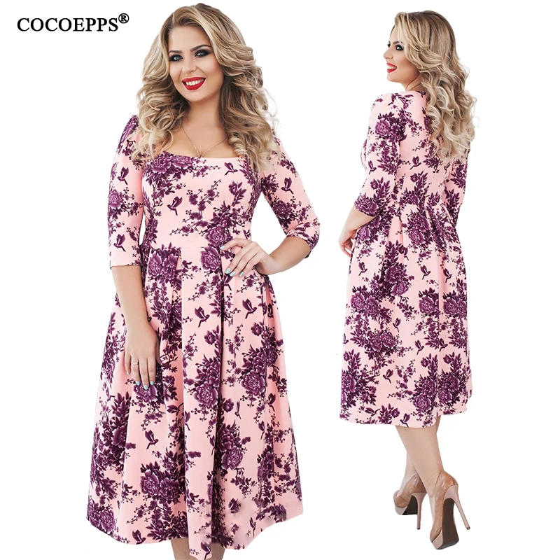 

5xl 6xl Winter Spring Plus Size Dress Big Size Women Dress 2020 vintage Floral print Large Size femme Boho Casual Dress Vestidos