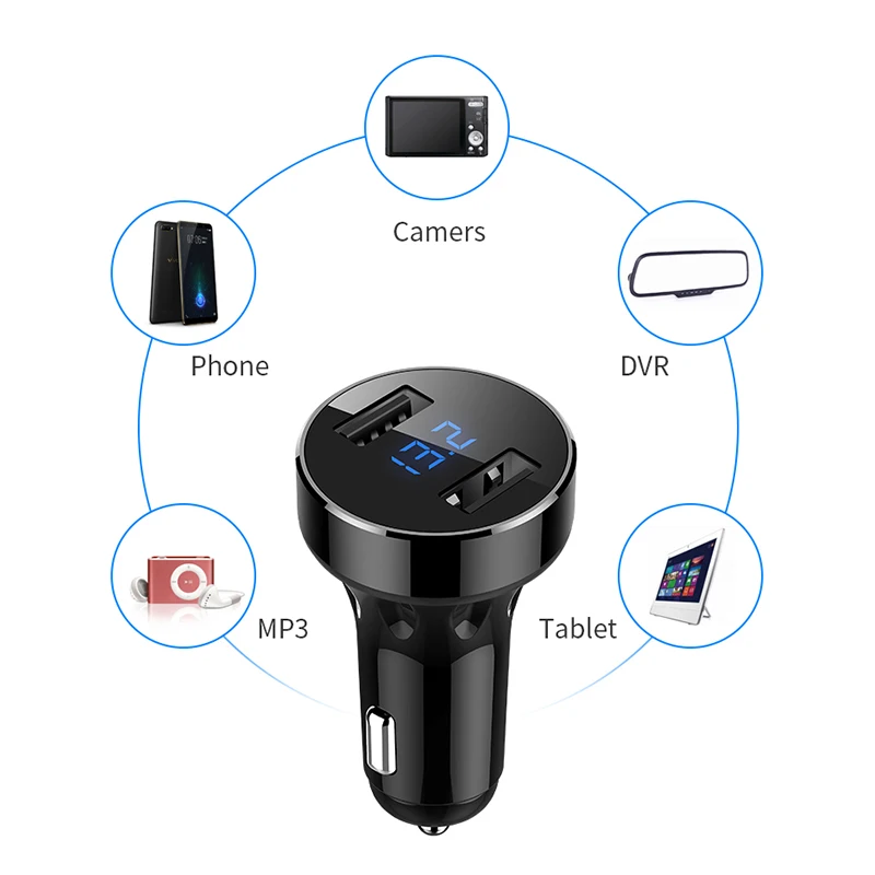 Новый C01 двойной Переходник USB для зарядки в машине 4.8A цифровой