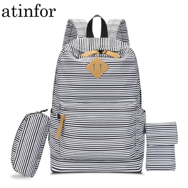 3 шт./компл. брендовый рюкзак полосатые холщовые рюкзаки Женский Школьный книжные