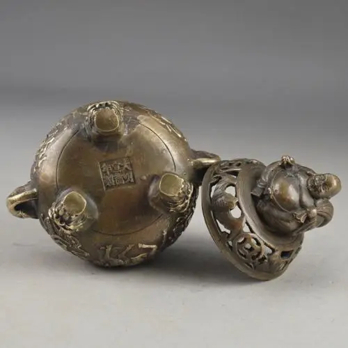 

Arts Crafts Copper Elaborate Chinese Brass Vintage Hand Buddha Exorcist Incense Burner