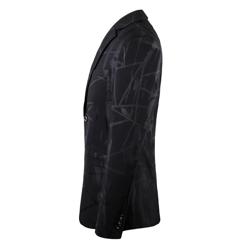 2018 модные Для мужчин s Slim Fit черный Блейзер Куртка 4XL 5XL Однобортный печатных