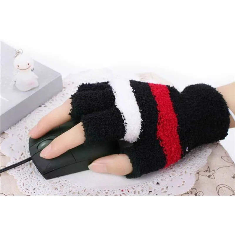 Перчатки без пальцев с подогревом питанием от USB для офиса Осень зима теплые