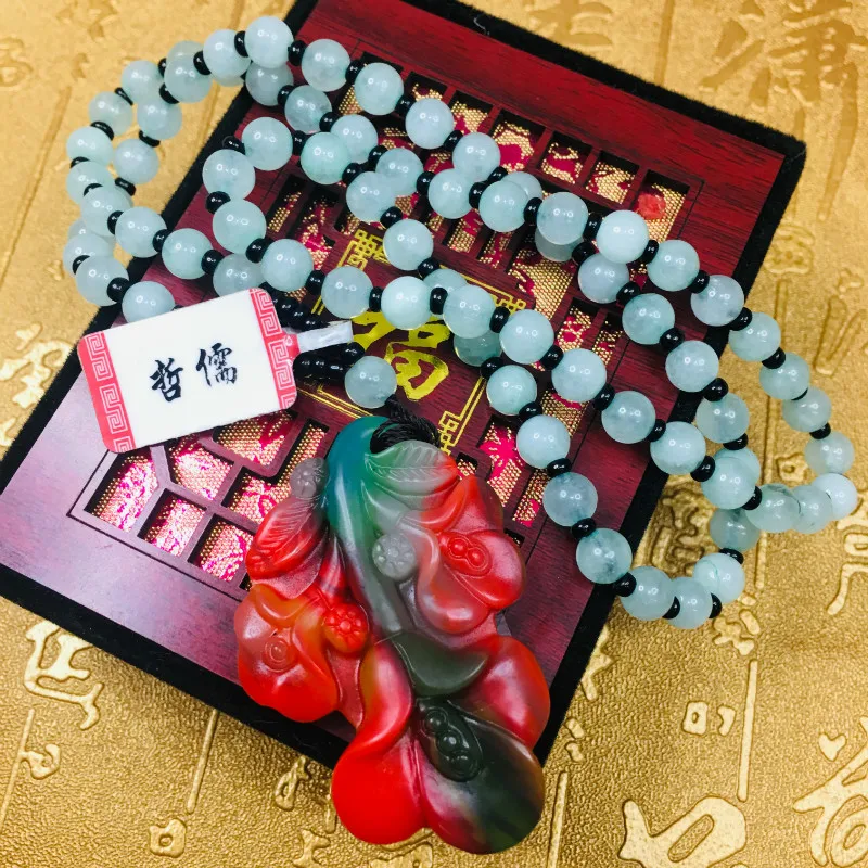 Send A-level national certificate Natural colorful jade carving multi-color magnolia pendant Three-color bead chain | Украшения и