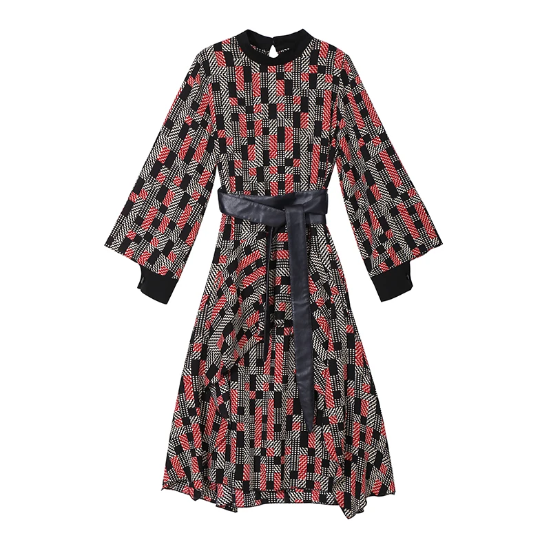 Новинка 2019 корейский стиль женское весеннее клетчатое платье трапециевидной