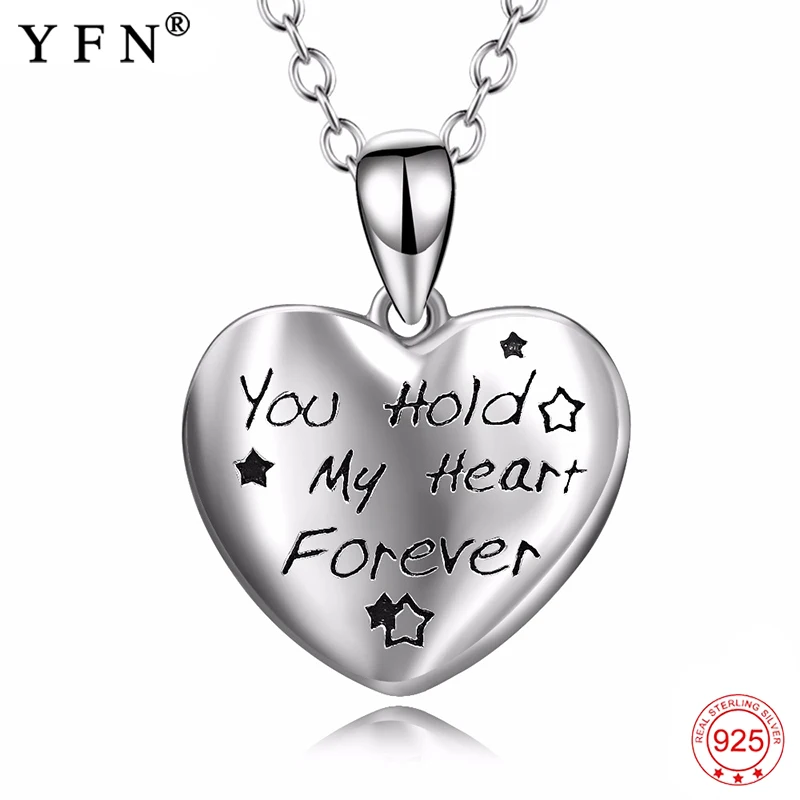 

925 Sterling Silver Necklace Women "You Hold My Heart Forever" Choker Pendants Necklaces Fashion Jewelry & Accessories PYX0200