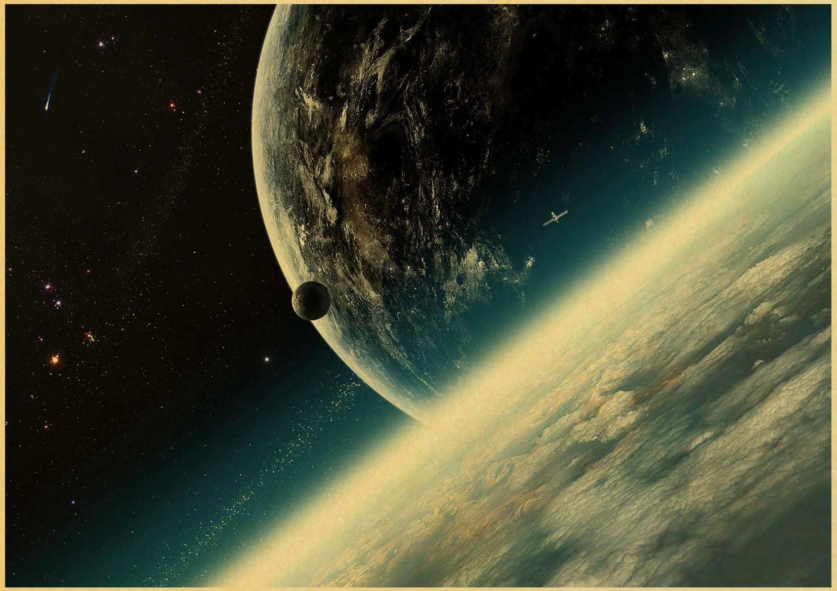 Плакат Vinate Nine Planets In The Solar system, декор для гостиной, ретро, крафт-бумага, настенная бумажная наклейка, художественная живопись - Цвет: D114