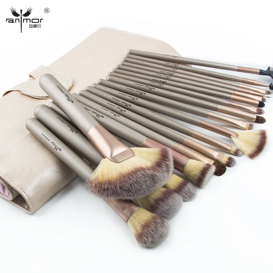 Anmor натуральный 18 шт. набор кистей для макияжа Профессиональный макияж кисти