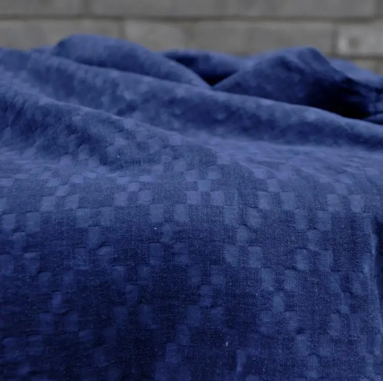 

Quality cotton and linen fabrics Handmade Blue Vegetable Dyeing fabric Small square jacquard weave patchwork