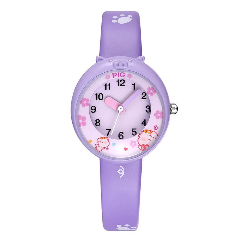 purple pig watch KEZZI с любимыми персонажами из мультфильмов для детей с ображением Хрюшки, свиньи Платье часы творчества цифры набора детские часы для девушек-студенток кварцевые наручные часы детские часы Relogio Infantil - Цвет: purple pig watch