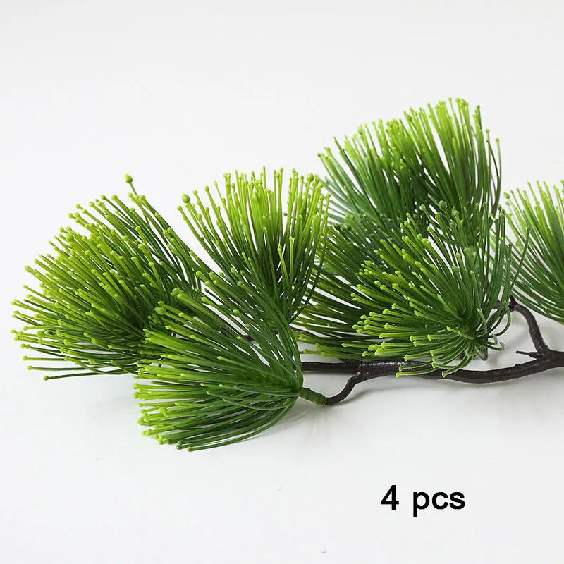 4pcs Пластиковые сосновые зеленые свадебные белые настольные садовые искусственные растения для декоративный бонсай ели ветви домашнего декора эвкалипта - Цвет: 4pcs