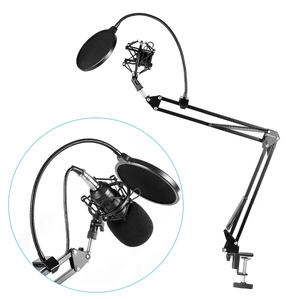 Neewer NB-35 Подвеска для микрофона, подставка, держатель с зажимом и настольный монтажный зажим, поп-фильтр, маска на ветровое стекло, Ударный комплект