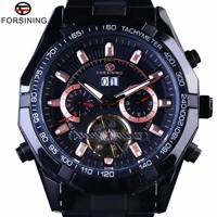 forsining 2017 sport racing design black stainless steel watch men luxury brand automatic tourbillion calendar male wristwatches