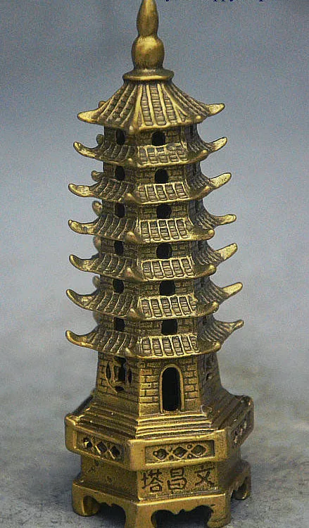 5 &quotКитайский буддизм латунь медь 7 этаж башня wenchang Stupa статуя пагоды|Статуи и
