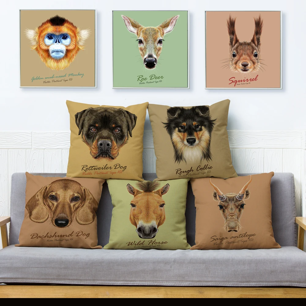 

Красочный чехол для подушки с изображением милой собаки, 45*45, чехол для диванной подушки, домашний декор, чехол с изображением обезьяны, кошк...