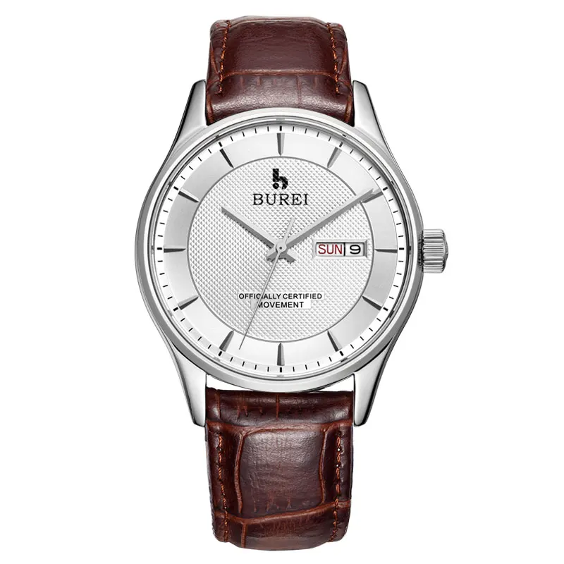 Leather White BUREI часы для мужчин s часы Топ бренд класса люкс автоматические механические наручные часы платье часы для мужчин бизнес часы Relogio Masculino - Цвет: Leather White