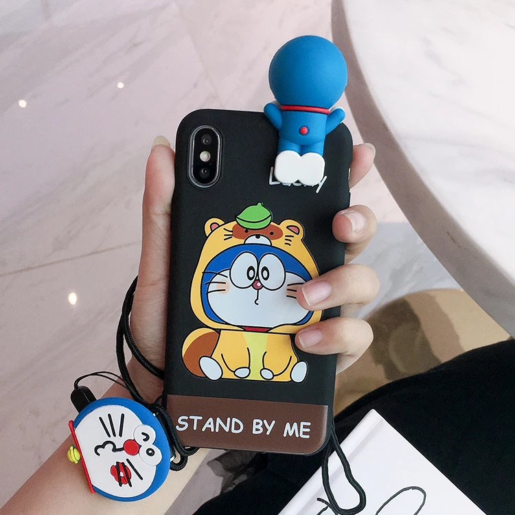 SAM S10 plus милый 3D Doraemon чехол для телефона для samsung Galaxy S7 Edge S8 S9plus S10E note8/note9 мультяшный чехол+ ремешок