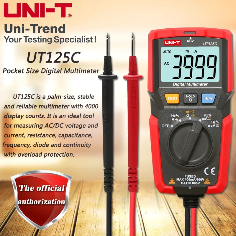 UNI T UT125C карманный цифровой мультиметр Резистор/конденсатор/частота/диод/NCV тест
