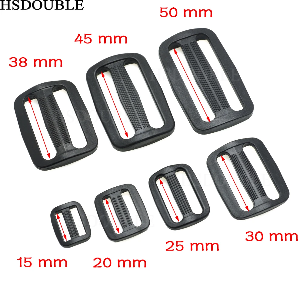 

5/8" 3/4" 1" 1-1/4" 1-1/2" 1-3/4" 2"Webbing Plastic Curve Slider Tri-Glide Adjust Tri-ring Buckles Backpack Straps Black