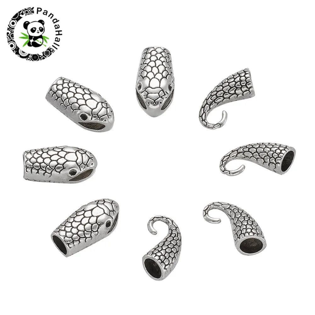 Antique Silver Pandahall 10 комплектов, античные золотые и серебряные застежки в виде змеи, крючки, Концевая крышка, разъемы для шнура, ожерелья, браслета, изготовления ювелирных изделий - Цвет: Antique Silver
