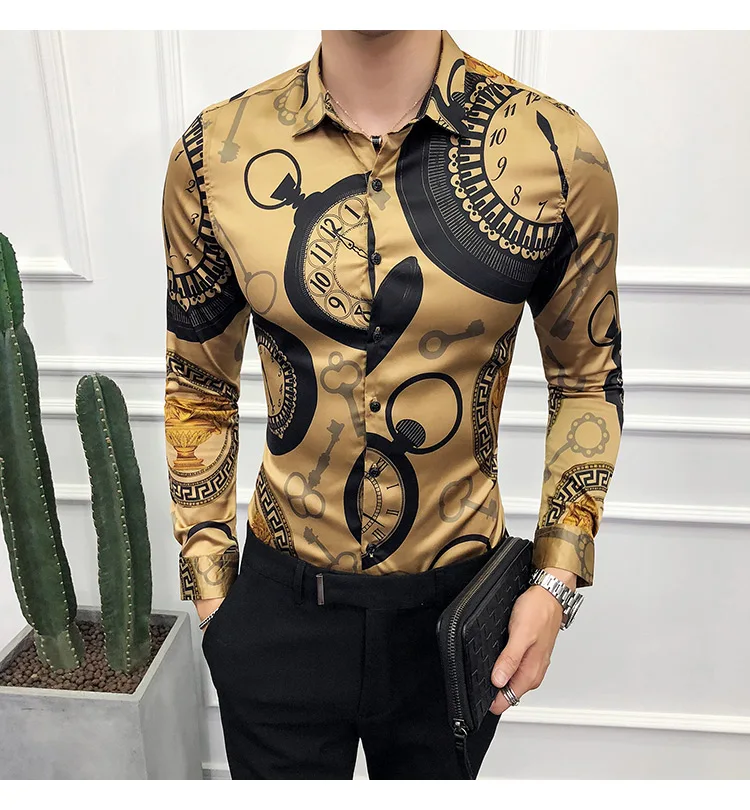 6XL, 19 цветов, модная повседневная приталенная Мужская рубашка с длинным рукавом и принтом из бутика/Высококачественная Мужская Клубная рубашка на выпускной
