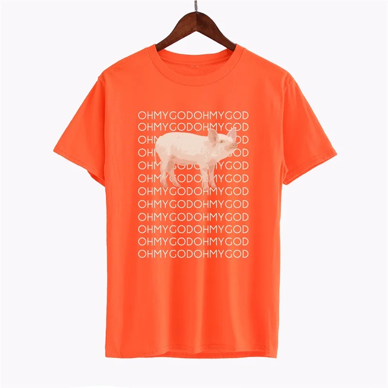Summer cotton men t shirt Pig oh my god letter print streetwear tshirt men short sleeve harajuku t-shirt Boy Tees Tops - Цвет: Оранжевый