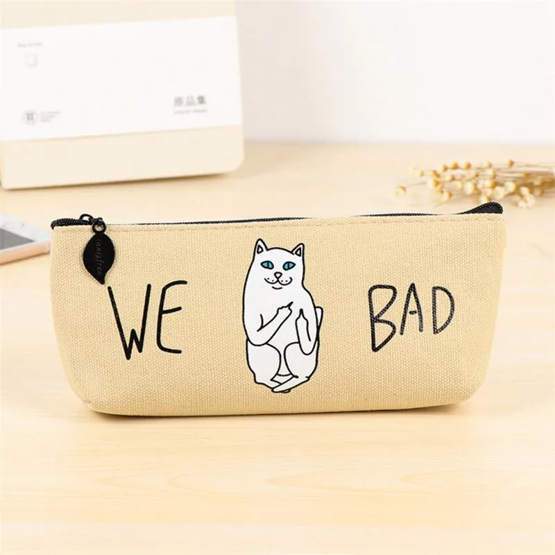 

1pc/19.5*9cm Student Pencil Bag Large Capacity Canvas Fabric Cat Korean Stationery Pencil Case For Kids Gift for School Supplies