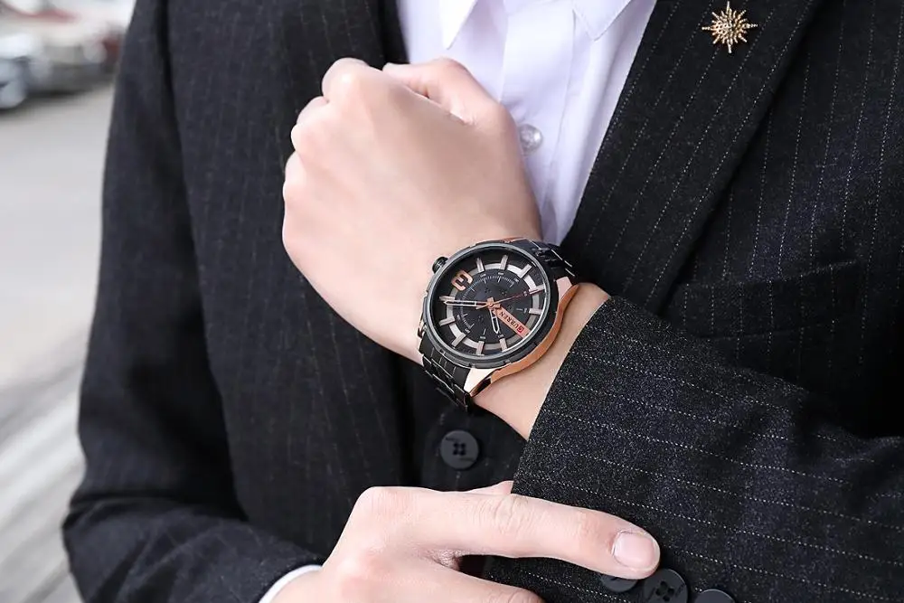 

CURREN Black Watches Mens Dial Quartz Watch Fashion Waterproof Wristwatch Stainless Steel Top Brand Luxury Men Clock