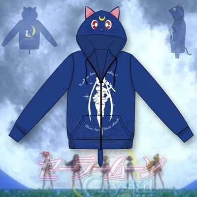 Girls Sailor Moon Luna Cat Hoodie Blue Cute Jaket Coat Amo Good Quality Women | Женская одежда