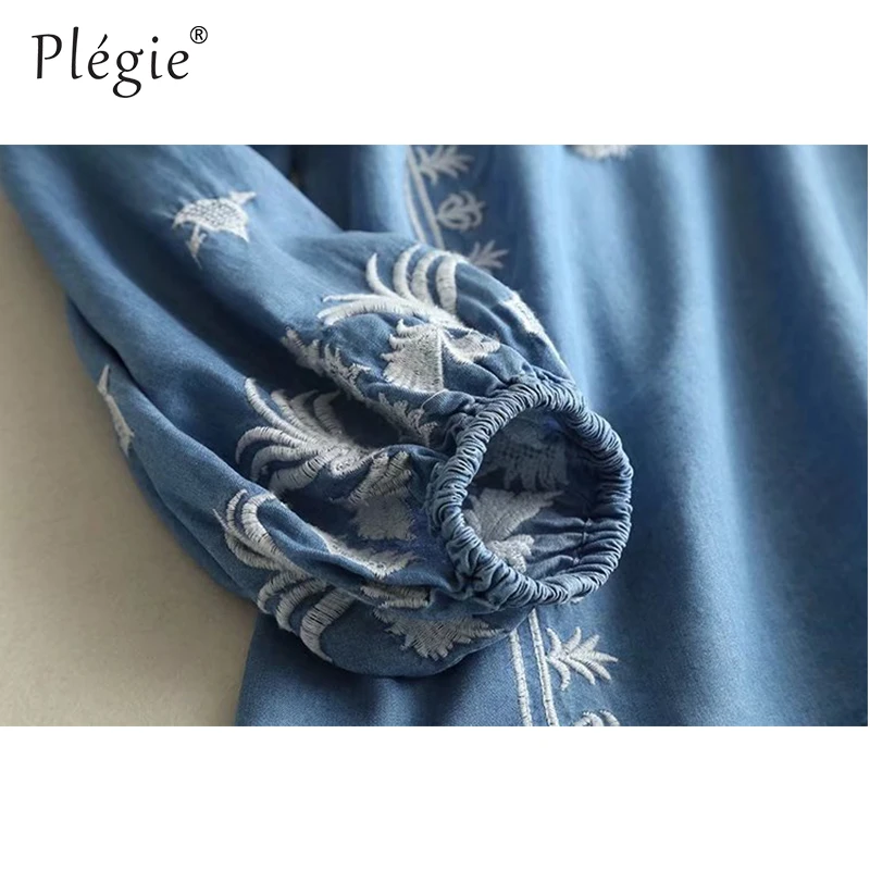 Plegie с вышивкой и бахромой джинсовые Блузы Mujer De Moda 2020 на шнуровке v-образным