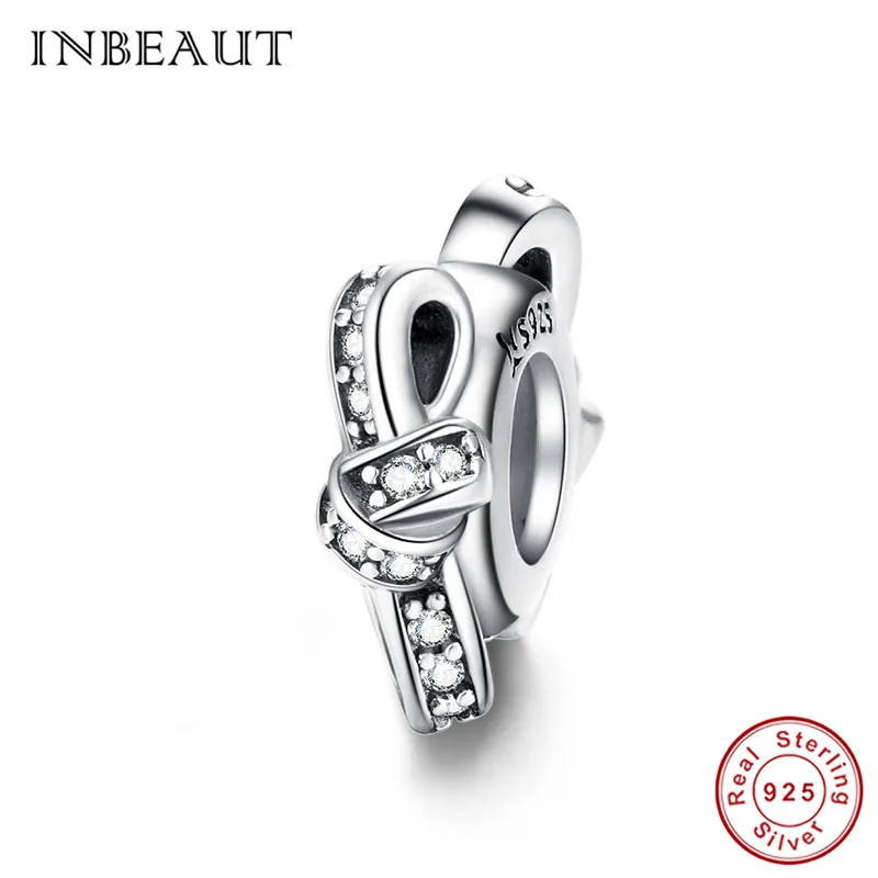 INBEAUT 100% 925 пробы серебро белый CZ лук бусины &quotгалстук&quot пригодное Марка