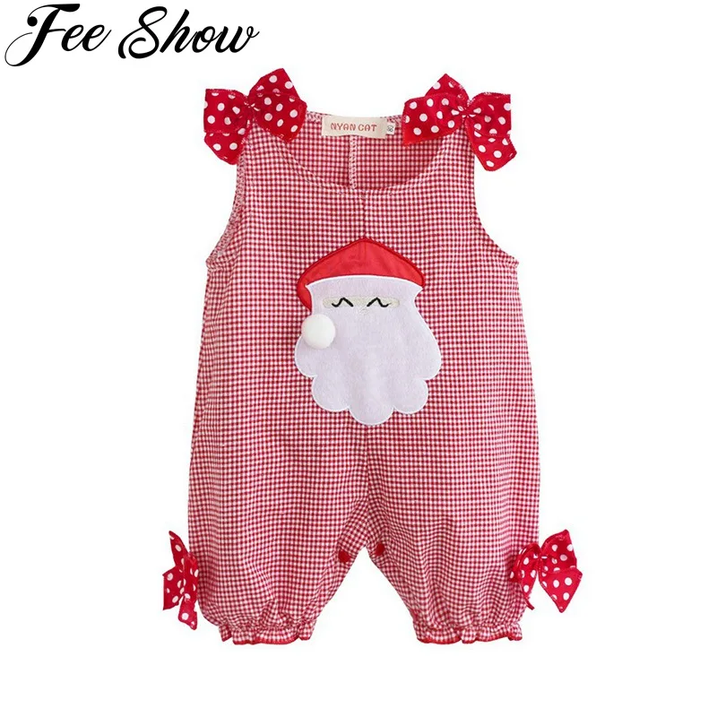Cute Infantil Newborn Baby Girls Summer Christmas Party Costumes Santa Claus Plaid Romper Clothes Toddler Boys Clothing | Детская одежда