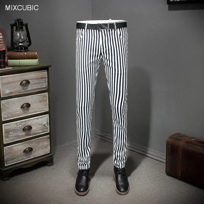 Мужские брюки в полоску повседневные облегающие английском стиле Размер 29-38