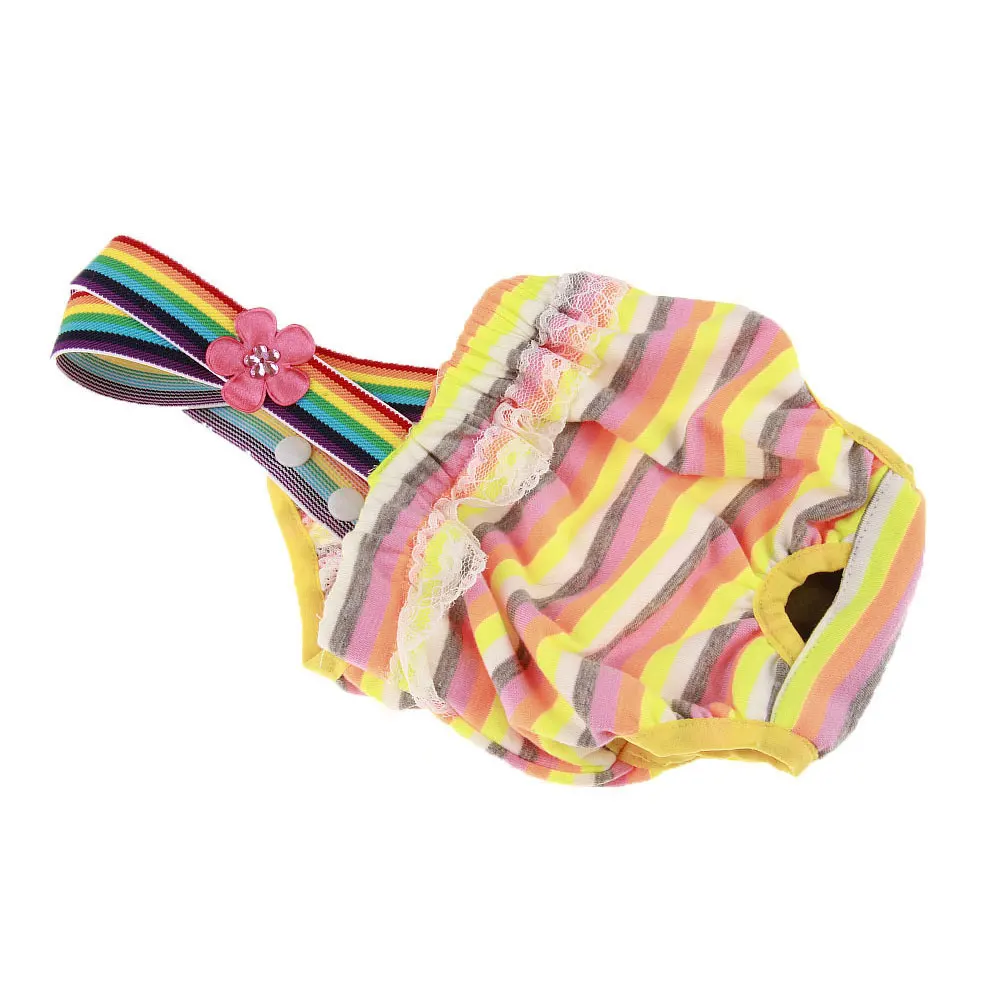 EMVANV Female Pet Sanitary Pant Dog Lace Rainbow Striped Underwear Puppy Cat Diaper Suspenders Physiological | Дом и сад