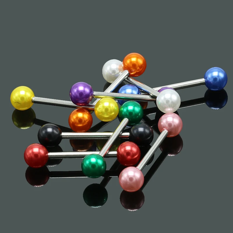 Wholesale 9PCS/lot 14G Tongue Rings Acrylic Barbell Piercing Langue Surgical Steel Bar Nipple Ring Body Jewelry | Украшения и