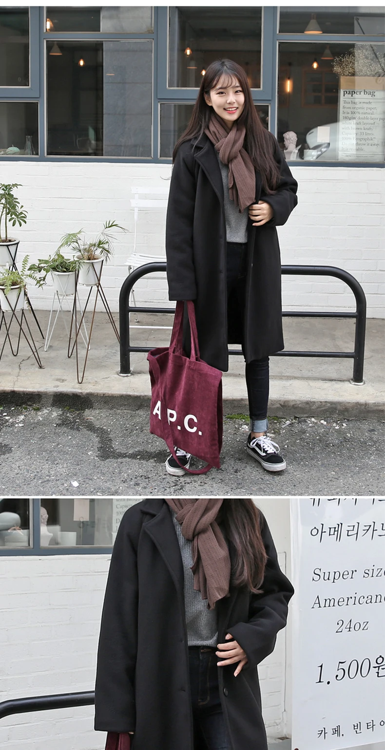 Шерстяная женская уличная одежда, универсальное толстое повседневное пальто, женские куртки с карманами, большой размер, длинное шерстяное Женское пальто, корейский стиль