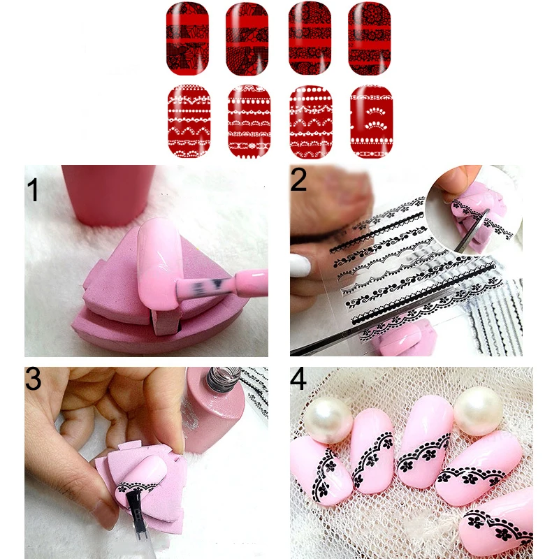 30 листов/партия белые и черные стикеры 3D на ногти Nail Art переводные наклейки из
