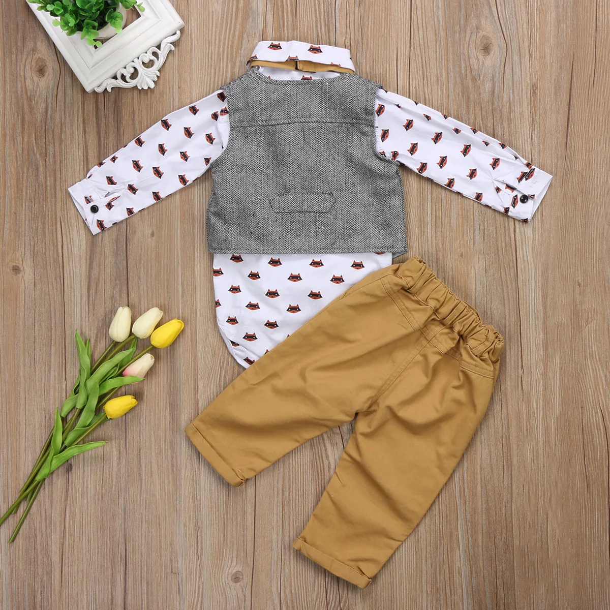 Toddler Baby Boys Gentlemen Bowtie Clothing Set Babies Boy Formal Suit Bodysuit Waistcoat Pants Tuxedo Casual Outfits 0-24M |